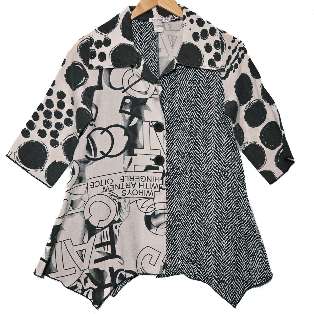 Feratelli Artsy Women's Asymmetric Blouse Medium Abstract Print Unique Art